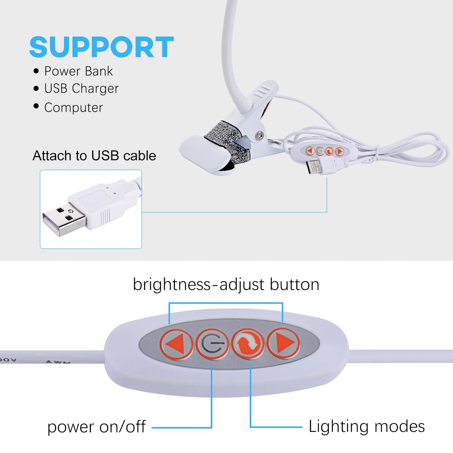 5W Adjustable Clamp Desk Lamp with USB Port
