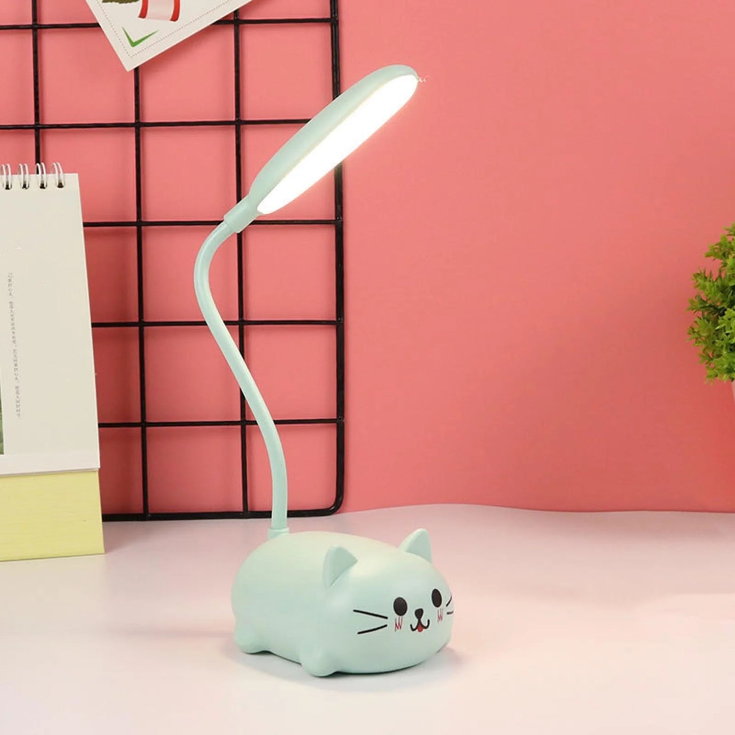 Kids Lamp LED Desk Lamp for Kids Cute Cat Lamp Kawaii Desk Accessories Flexible Gooseneck Eye-Care Cartoons Small Desk Lamp Girls Gifts