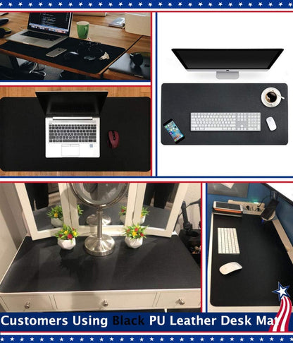 Desk Protector Blotter Pad on Top of Desks PU Leather Office Desk Writing Mat Computer Laptop Gaming under Keyboard Mouse Pad Desk Decor Accessories Organizer for Women Men Kids Black 16 X 32 Inches