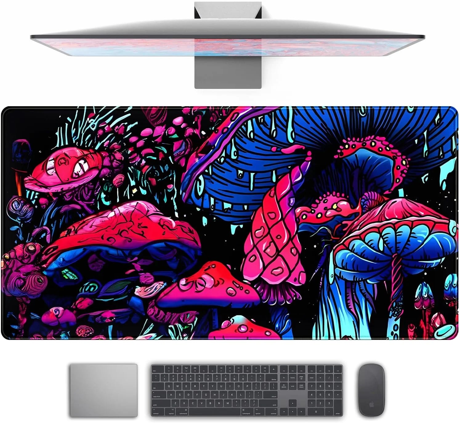 Mushrooms Plants Gaming Mouse Pad Desk Mat, Large Desk Mat for Desktop Large Keyboard Mouse Pad, Xl Mousepad for Women Desk Accessories Non-Slip Rubber Base Keyboard Pad with Stitched Eges 31.5X15.8In