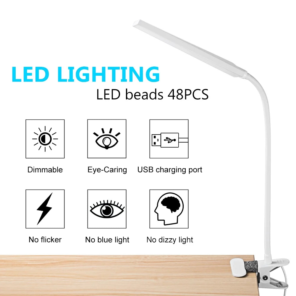 5W Adjustable Clamp Desk Lamp with USB Port