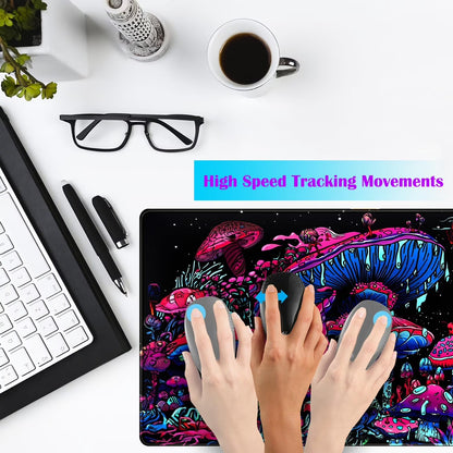 Mushrooms Plants Gaming Mouse Pad Desk Mat, Large Desk Mat for Desktop Large Keyboard Mouse Pad, Xl Mousepad for Women Desk Accessories Non-Slip Rubber Base Keyboard Pad with Stitched Eges 31.5X15.8In