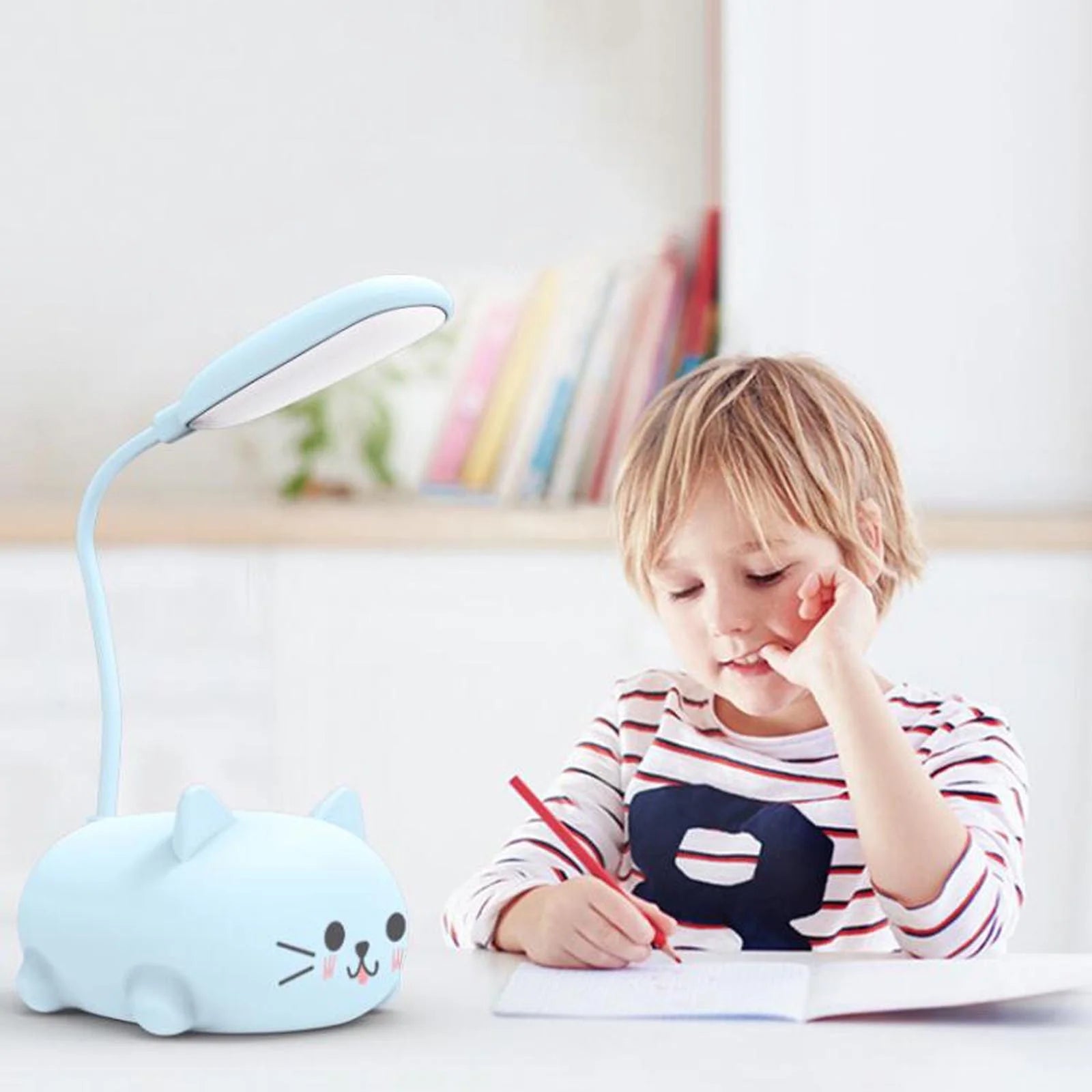 Kids Lamp LED Desk Lamp for Kids Cute Cat Lamp Kawaii Desk Accessories Flexible Gooseneck Eye-Care Cartoons Small Desk Lamp Girls Gifts