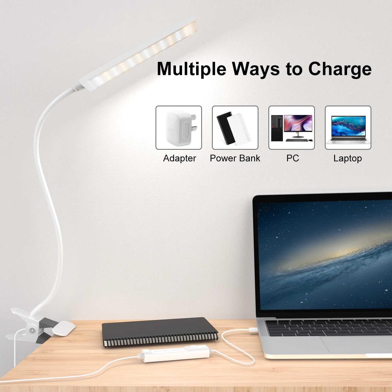 5W Adjustable Clamp Desk Lamp with USB Port