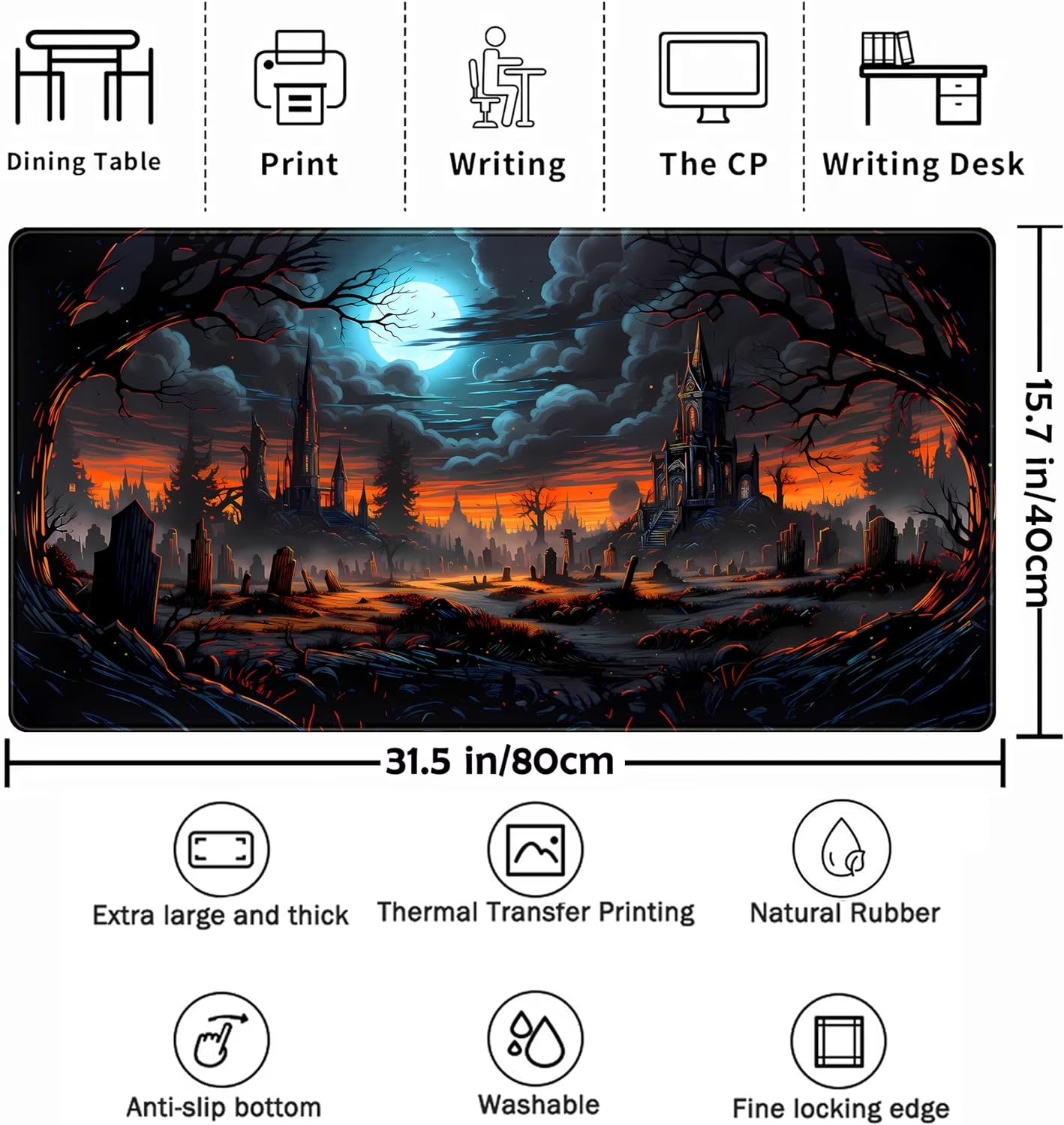 Dark Fantasy Castle Desk Mat Extended Desk Pad Gaming Mouse Pad, XXL Large Computer Laptop Keyboard Mat Wireless Mouse Mat, Office Desk Decor Mousepad Deskmat with Stitched Edges Matt 31.5X15.7 In