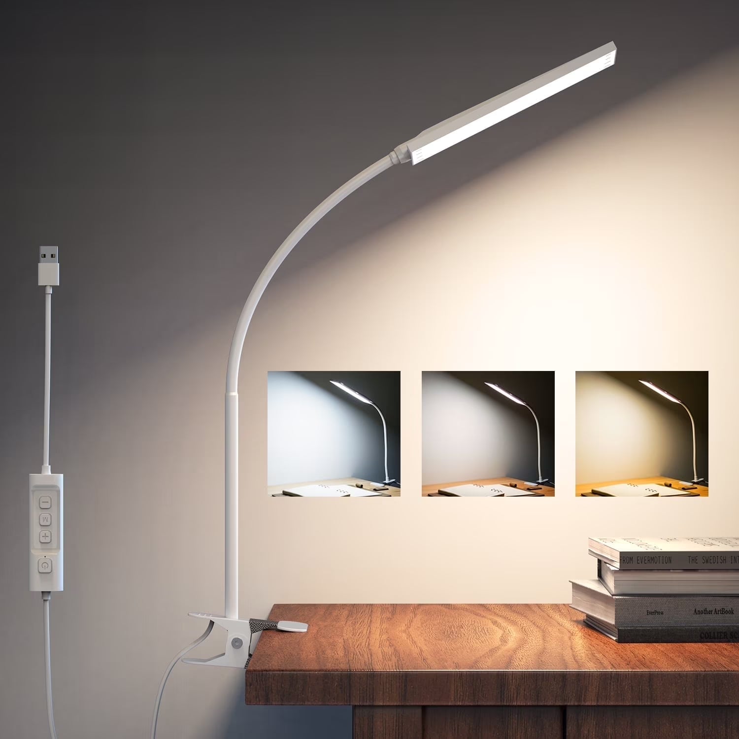 5W Adjustable Clamp Desk Lamp with USB Port