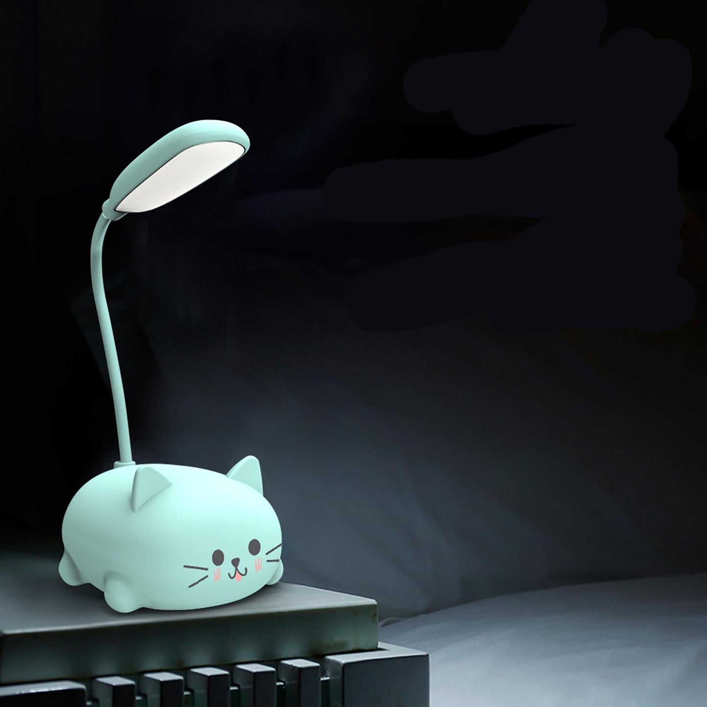 Kids Lamp LED Desk Lamp for Kids Cute Cat Lamp Kawaii Desk Accessories Flexible Gooseneck Eye-Care Cartoons Small Desk Lamp Girls Gifts