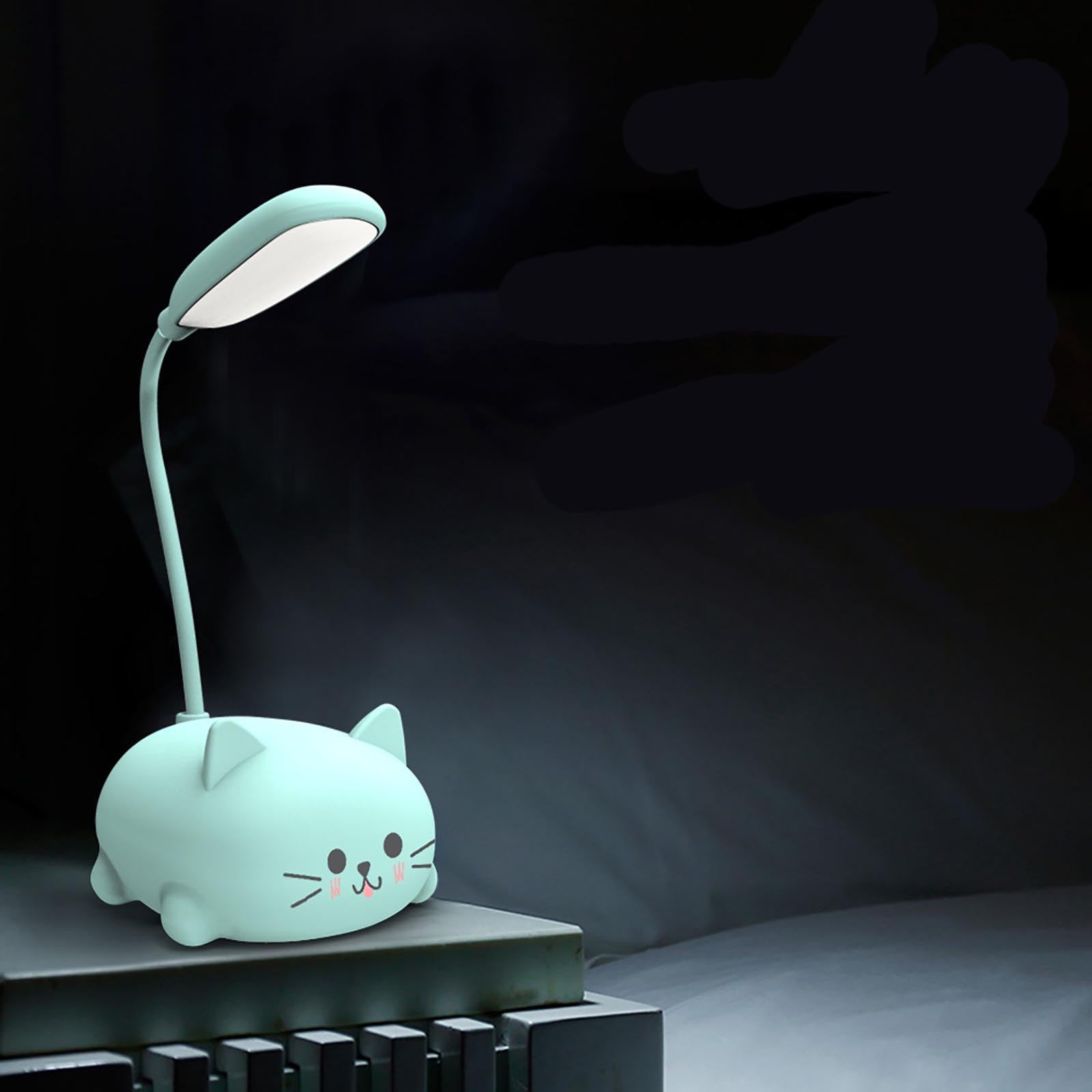 Kids Lamp LED Desk Lamp for Kids Cute Cat Lamp Kawaii Desk Accessories Flexible Gooseneck Eye-Care Cartoons Small Desk Lamp Girls Gifts