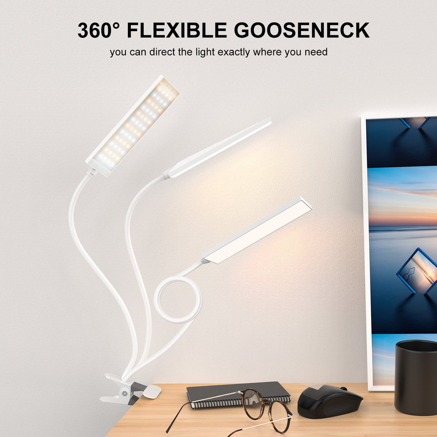 5W Adjustable Clamp Desk Lamp with USB Port