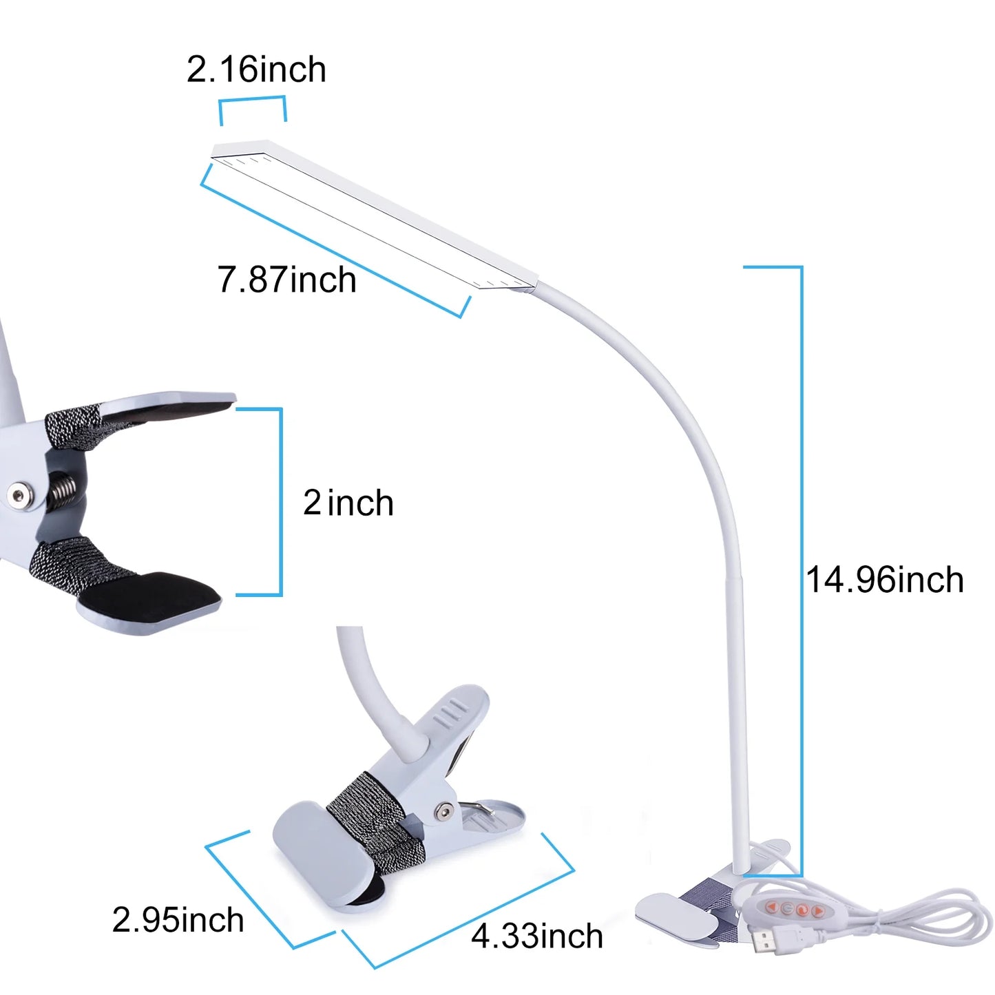5W Adjustable Clamp Desk Lamp with USB Port
