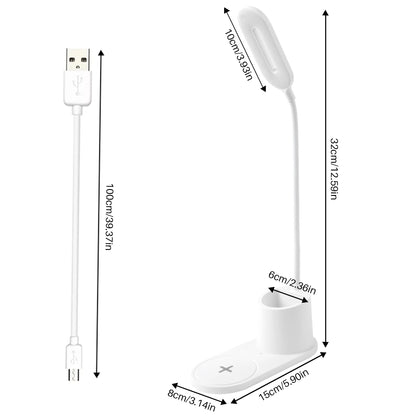 Led Desk Lamp for an Office in Home with Pen Holder and Wireless Charger- 3 Modes Dimmable LED Table Lamp with Flexible Gooseneck